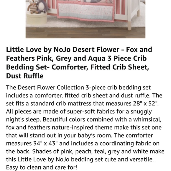 🆕 Little Love by NoJo Desert Flower Fox and Feathers 3 Piece Crib Beddin… - Picture 7 of 13